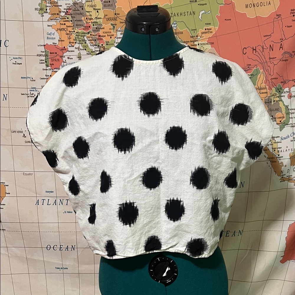 100% Cotton White and Black Polka Dot Blouse